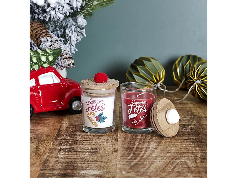 Lot de 2 Bougies Parfumées "Joyeuses Fêtes" 45g Sapin
