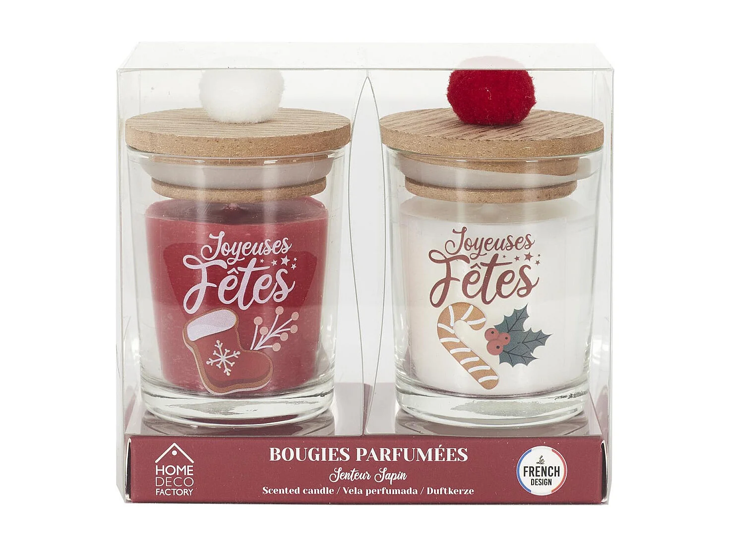 Lot de 2 Bougies Parfumées "Joyeuses Fêtes" 45g Sapin