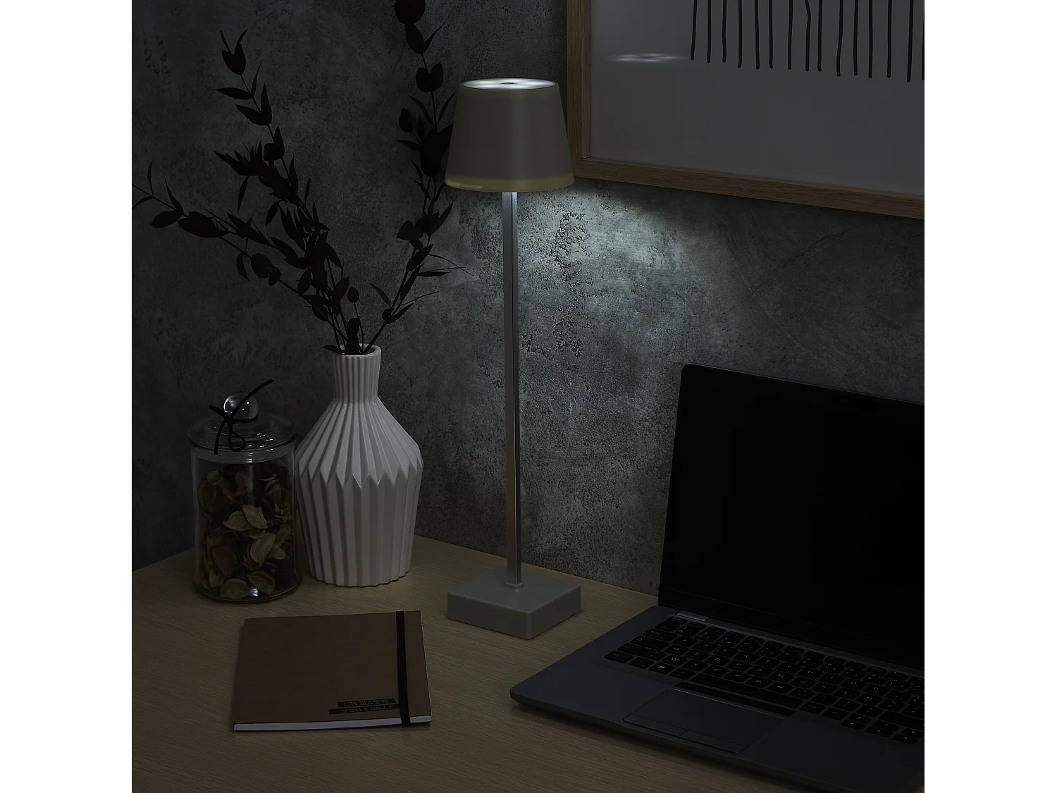 Lampe De Table Rechargeable Usb Taupe H45cm Marron