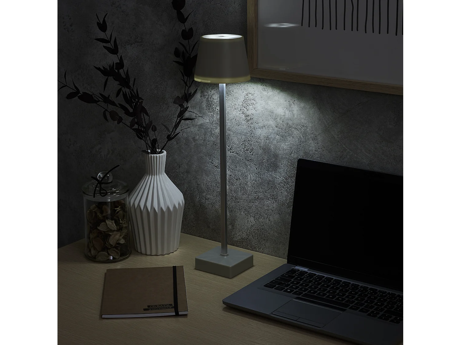 Lampe De Table Rechargeable Usb Taupe H45cm Marron