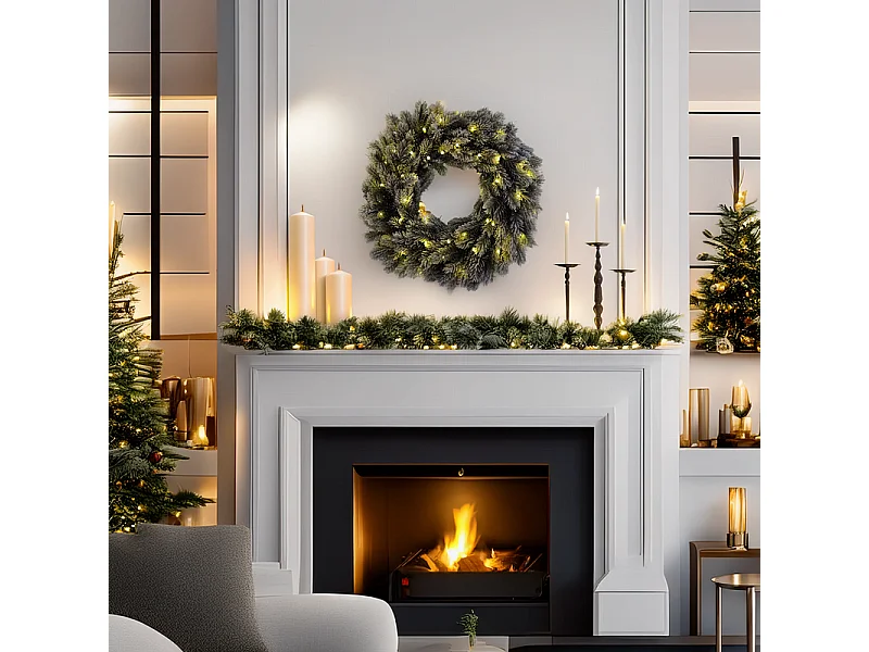 Corona "Wreath" innevata in PE Effetto Real Touch Ø 50 cm con led integrati