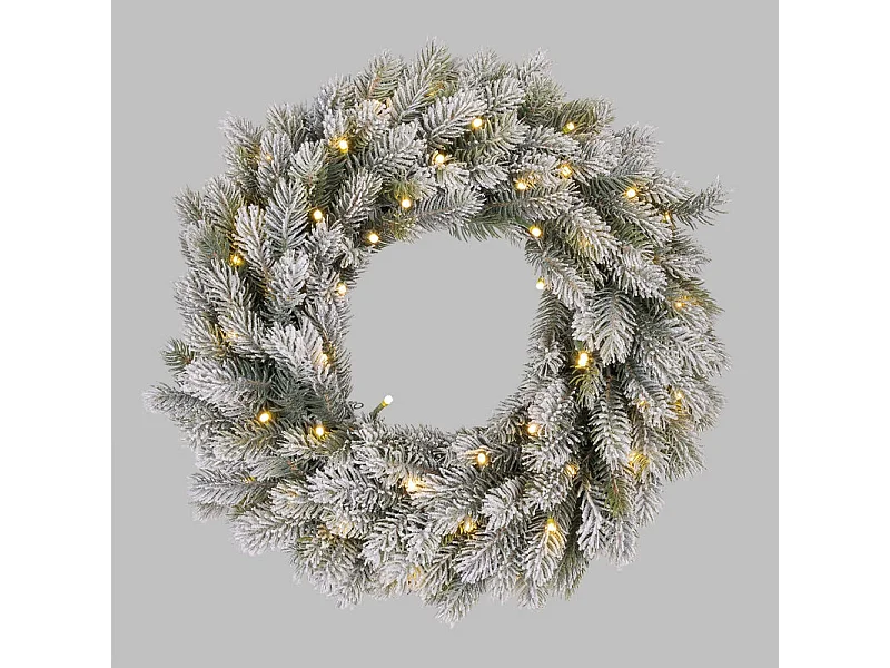 Corona "Wreath" innevata in PE Effetto Real Touch Ø 50 cm con led integrati