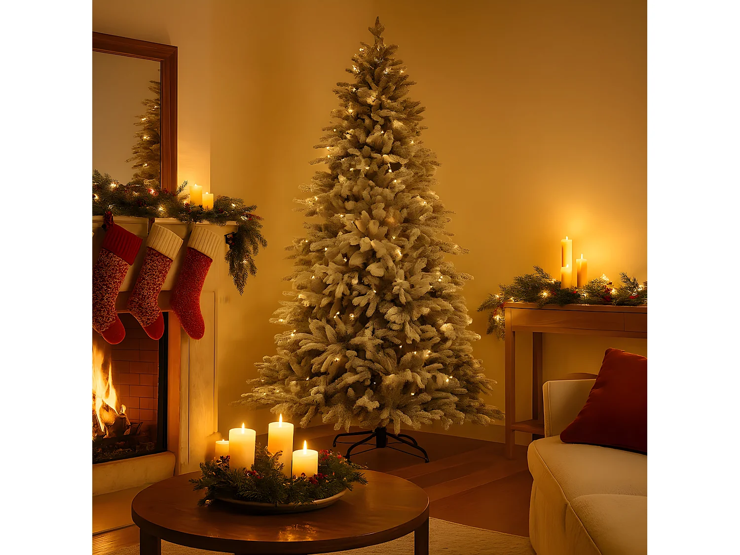Besneeuwde kerstboom "Cristalgem" met LED en toverstaf in PE Real Touch Effect + PVC + Flock 270 cm