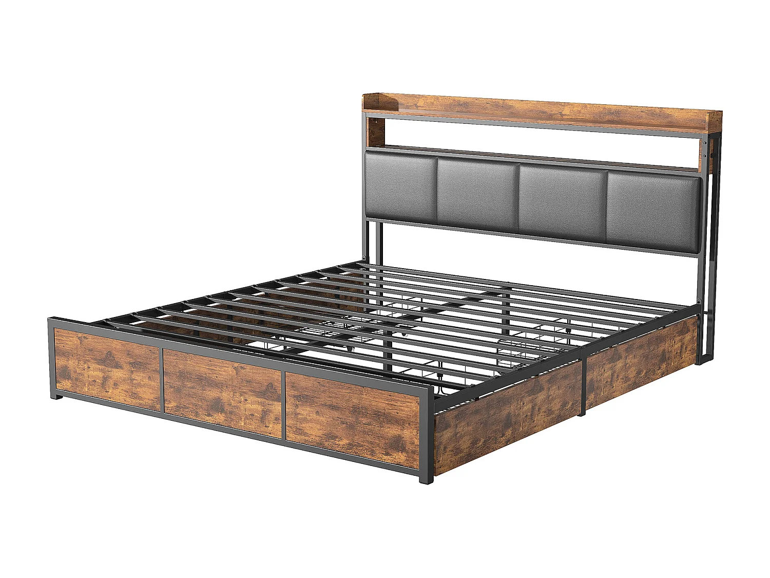 180x200 cm tweepersoonsbed Met metalen frame, matzwart PU hoofdbord met tijgerpatroon en geïntegreerde ledverlichting