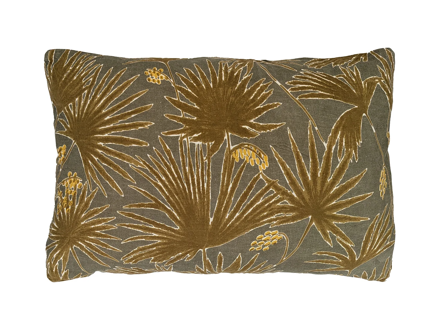 Housse de coussin 40x60 cm lin lavé motif végétal PALAWAN vert Kaki