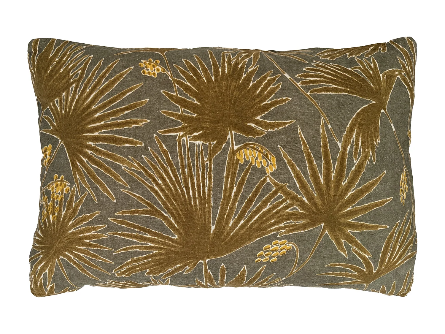 Housse de coussin 40x60 cm lin lavé motif végétal PALAWAN vert Kaki