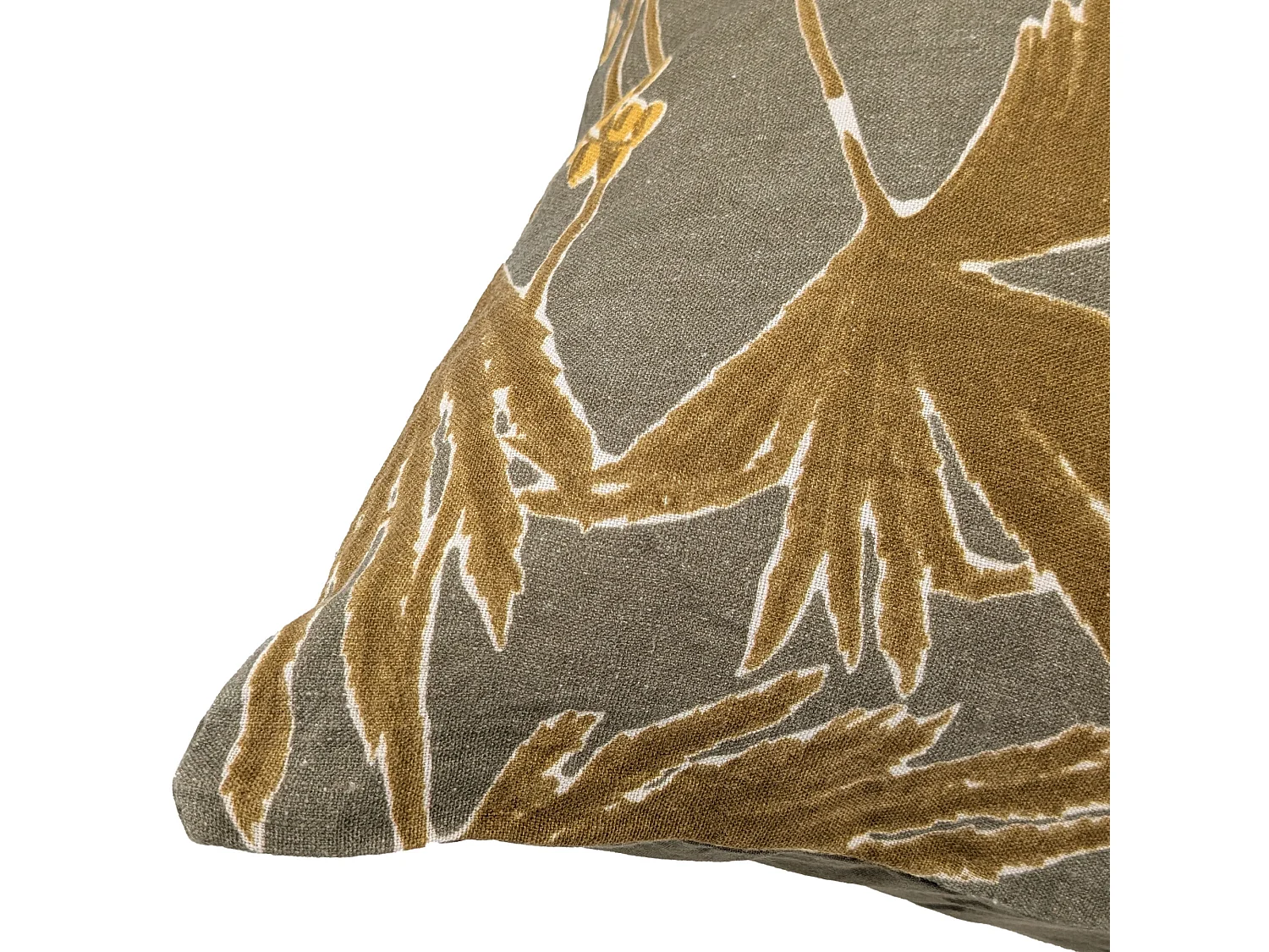 Housse de coussin 40x60 cm lin lavé motif végétal PALAWAN vert Kaki