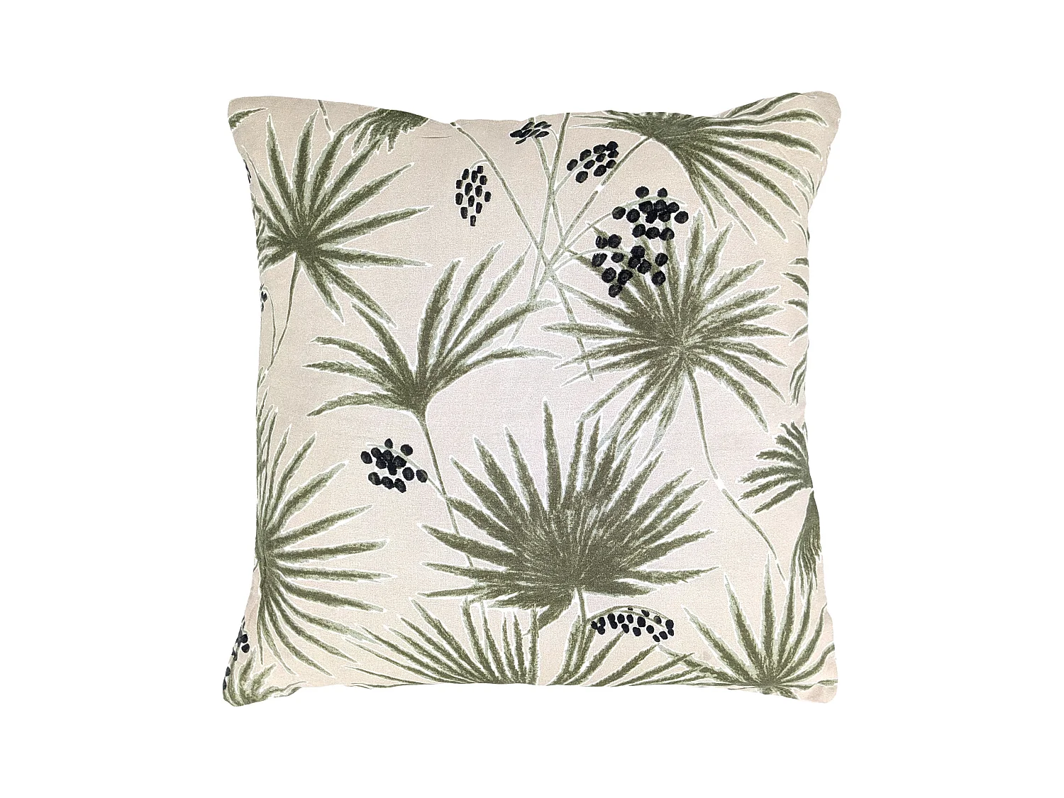 Housse de coussin 45x45 cm lin lavé motif végétal PALAWAN beige Sauge