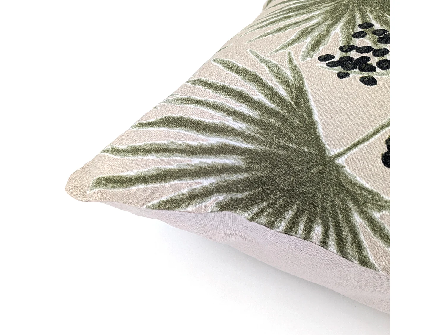 Housse de coussin 45x45 cm lin lavé motif végétal PALAWAN beige Sauge