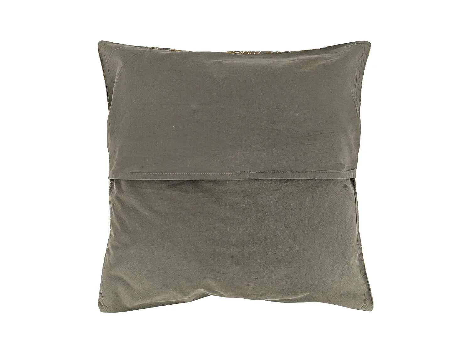 Housse de coussin 45x45 cm lin lavé motif végétal PALAWAN vert Kaki