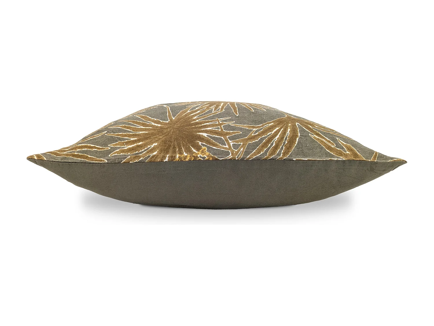 Housse de coussin 45x45 cm lin lavé motif végétal PALAWAN vert Kaki