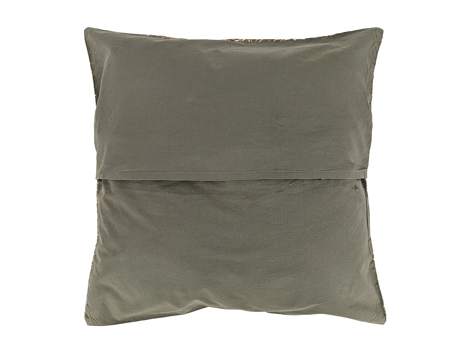 Housse de coussin 45x45 cm lin lavé motif végétal PALAWAN vert Kaki