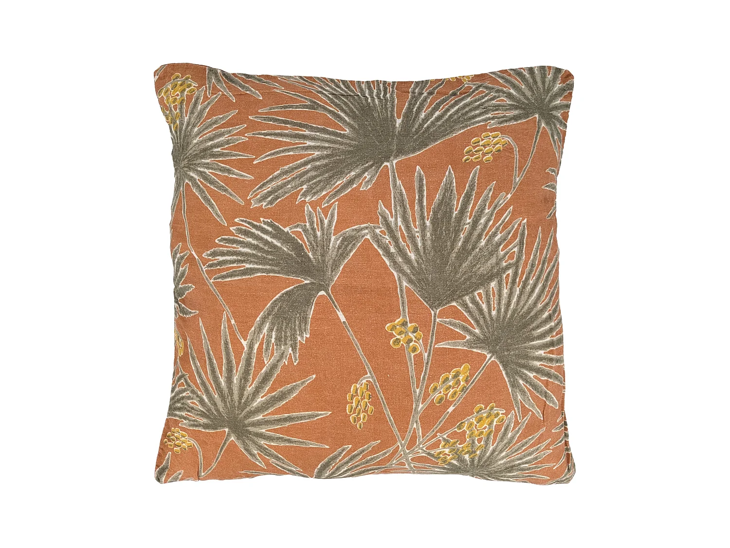 Housse de coussin 45x45 cm lin lavé motif végétal PALAWAN Terracotta