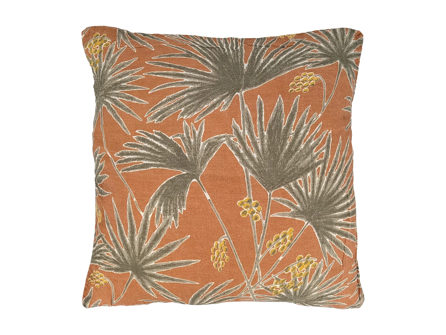 Housse de coussin 45x45 cm lin lavé motif végétal PALAWAN Terracotta