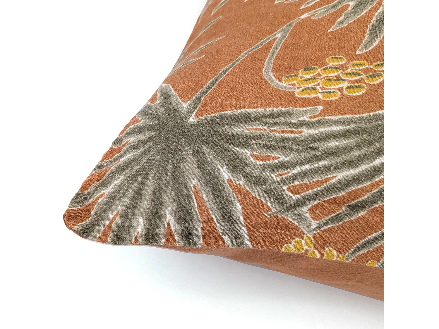 Housse de coussin 45x45 cm lin lavé motif végétal PALAWAN Terracotta