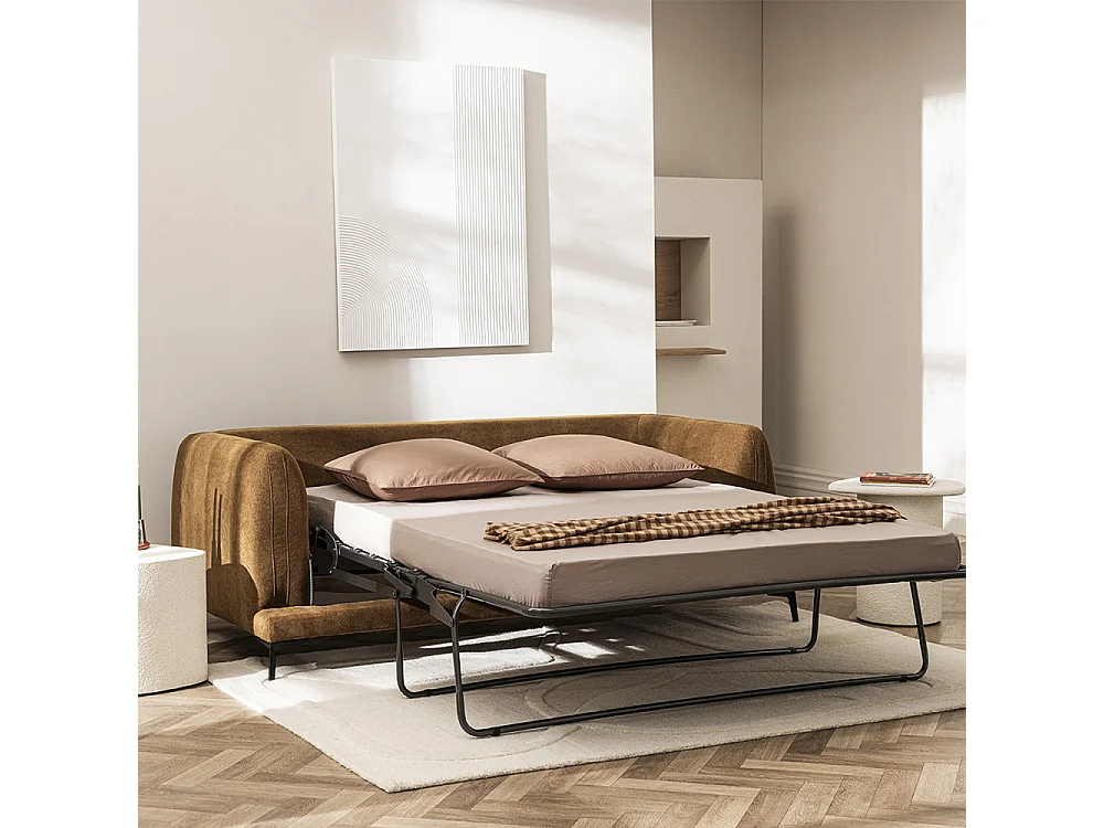 Kinna - Canapé convertible express 3 places en tissu - Bronze