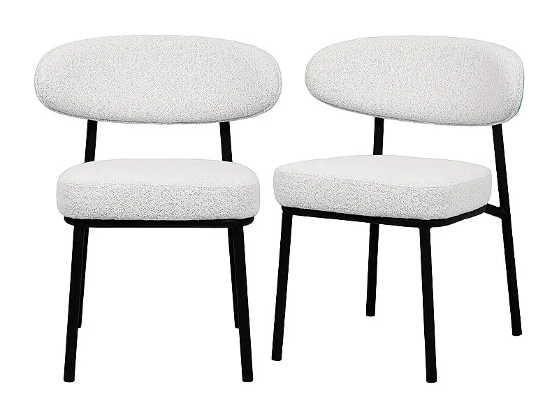 Rode - Lot de 2 chaises en tissu bouclette, bois et métal - Écru chiné