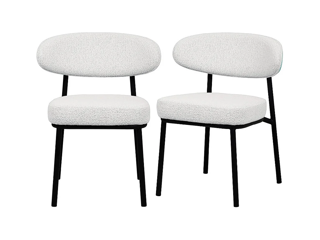 Rode - Lot de 2 chaises en tissu bouclette, bois et métal - Écru chiné