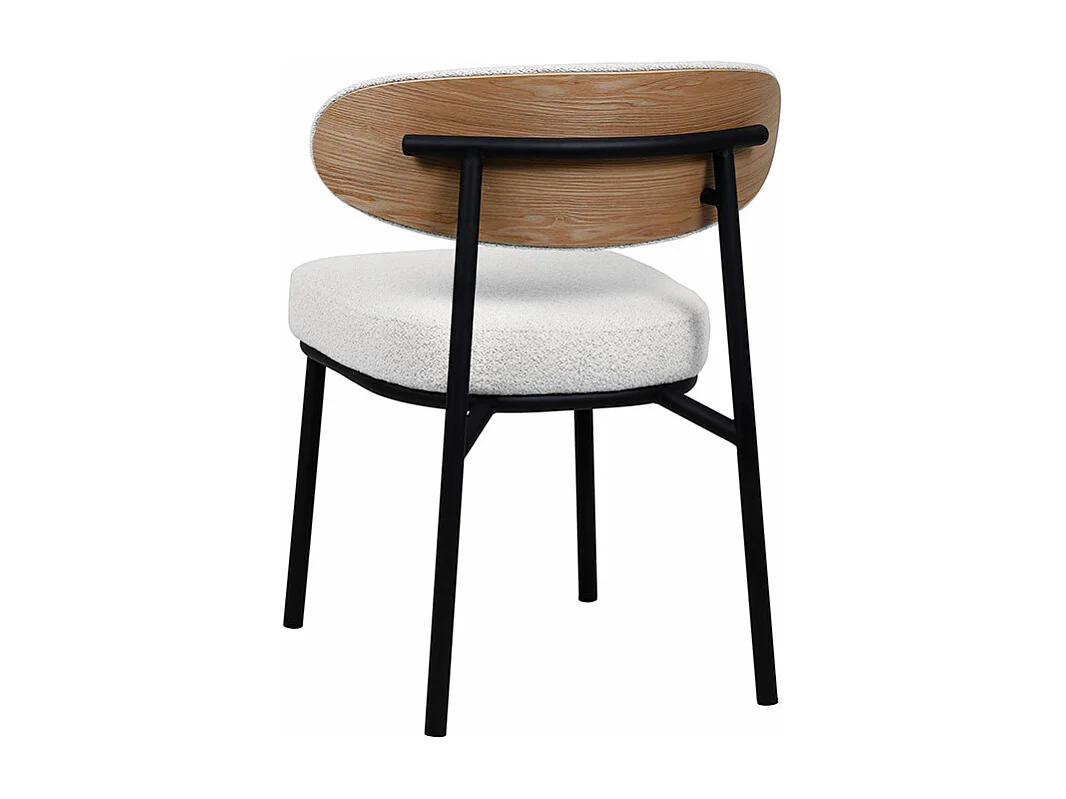 Rode - Lot de 2 chaises en tissu bouclette, bois et métal - Écru chiné