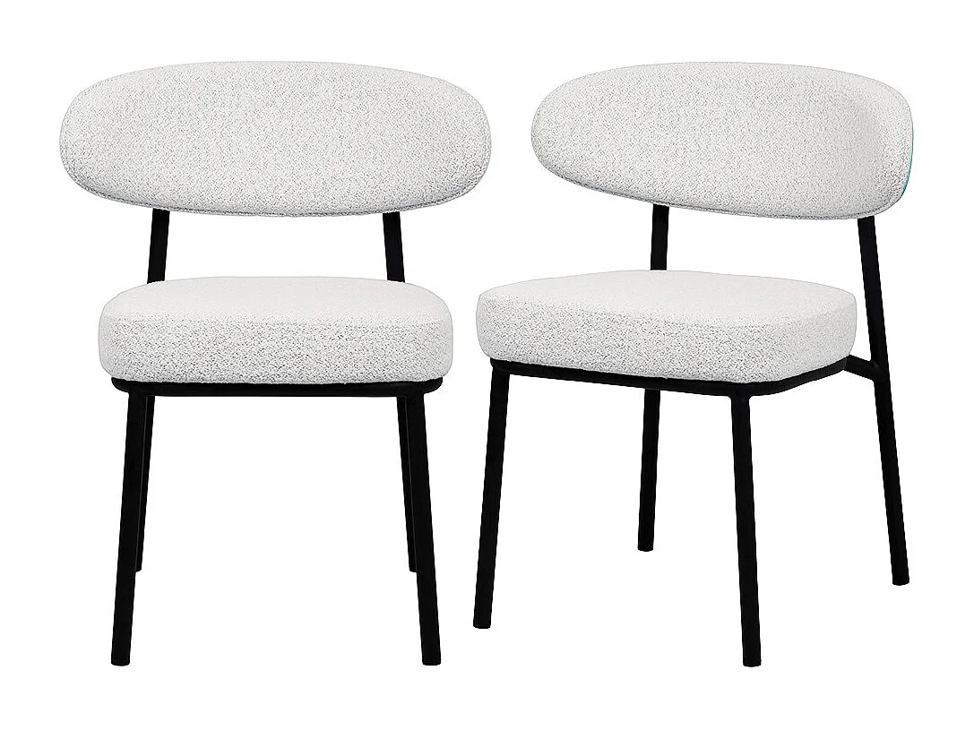 Rode - Lot de 2 chaises en tissu bouclette, bois et métal - Écru chiné