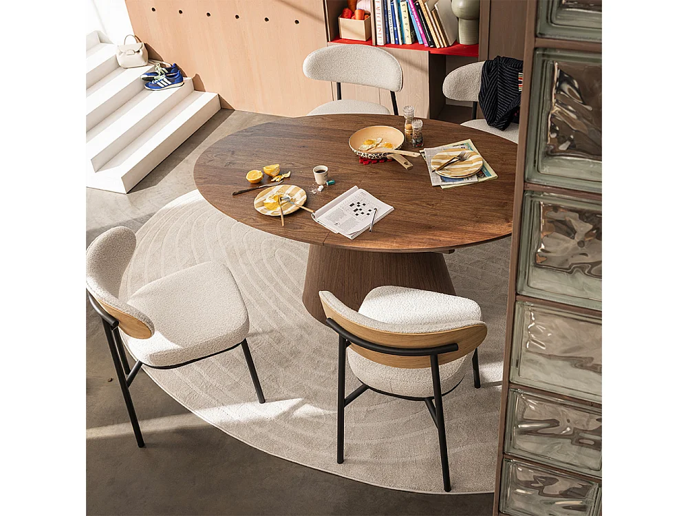 Rode - Lot de 2 chaises en tissu bouclette, bois et métal - Écru chiné