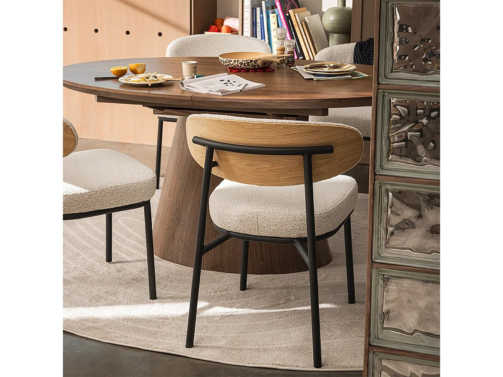 Rode - Lot de 2 chaises en tissu bouclette, bois et métal - Écru chiné