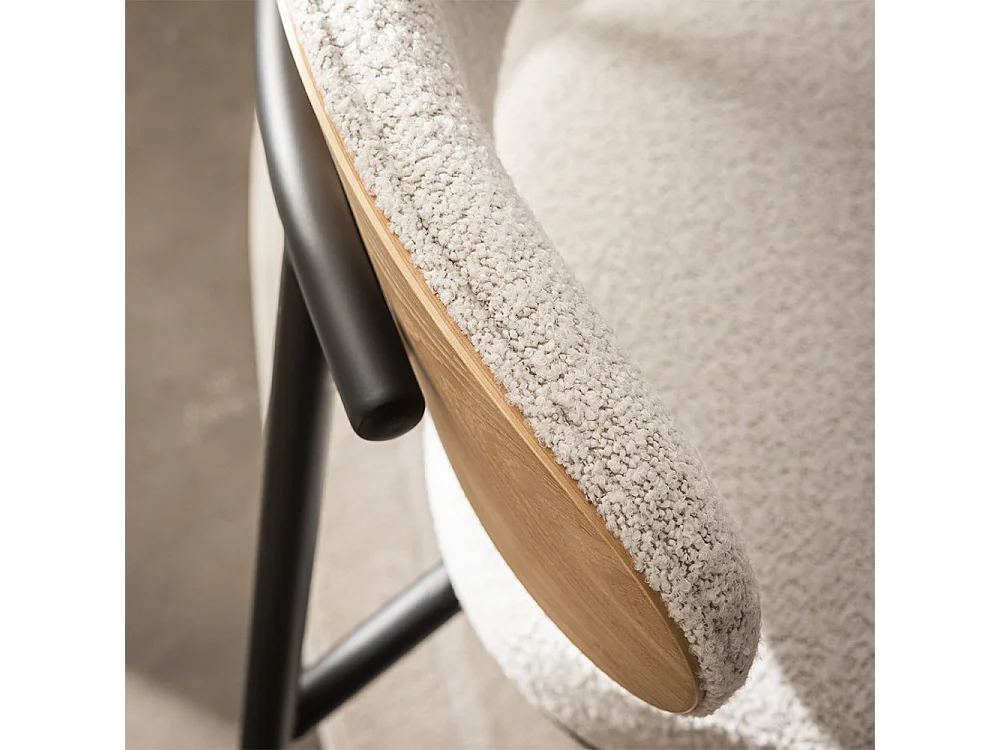 Rode - Lot de 2 chaises en tissu bouclette, bois et métal - Écru chiné