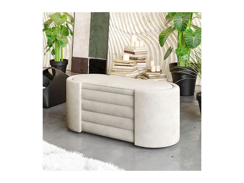 Dot - Banc coffre ovale en tissu L105cm - Beige