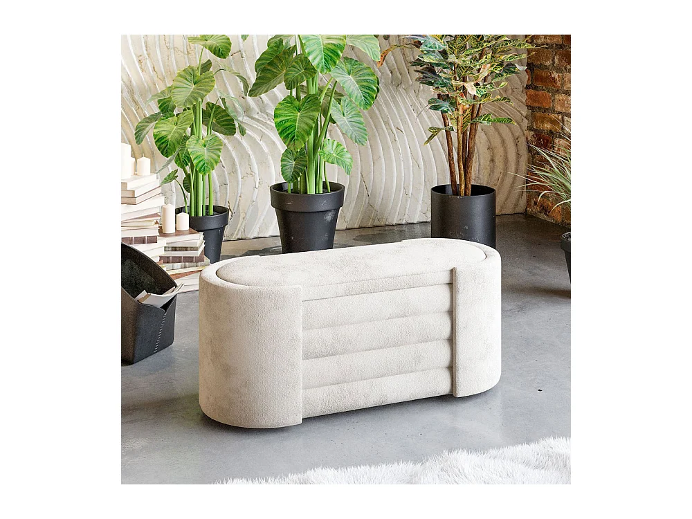 Dot - Banc coffre ovale en tissu L105cm - Beige