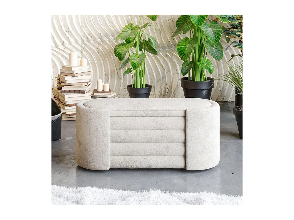 Dot - Banc coffre ovale en tissu L105cm - Beige