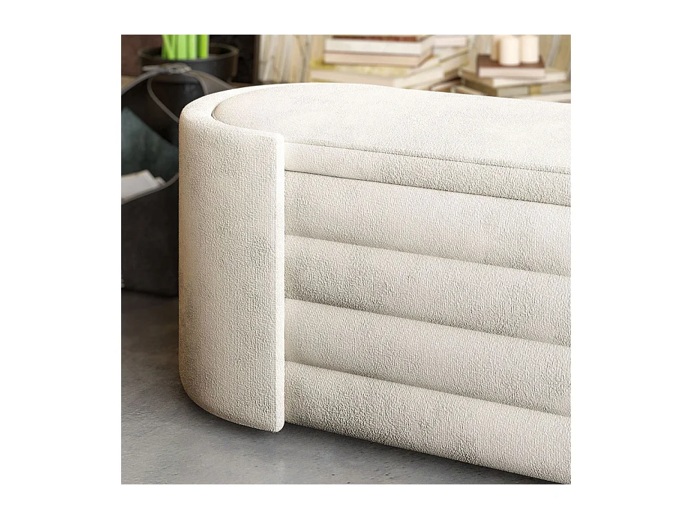 Dot - Banc coffre ovale en tissu L105cm - Beige