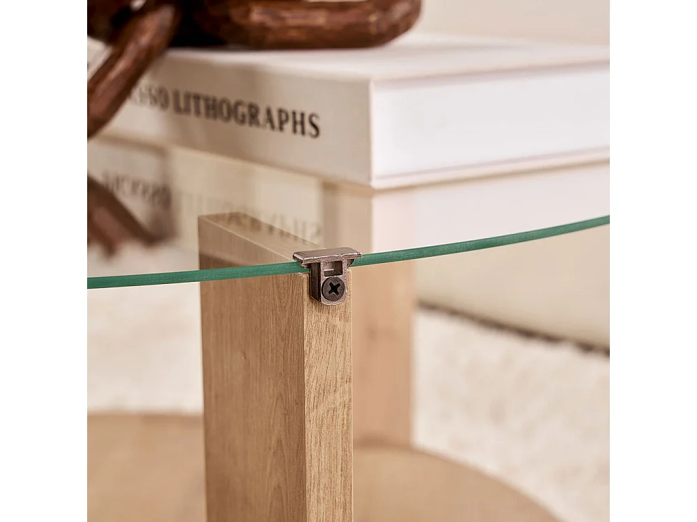 Ria - Table basse ronde en verre trempé et bois ø75cm - Bois clair