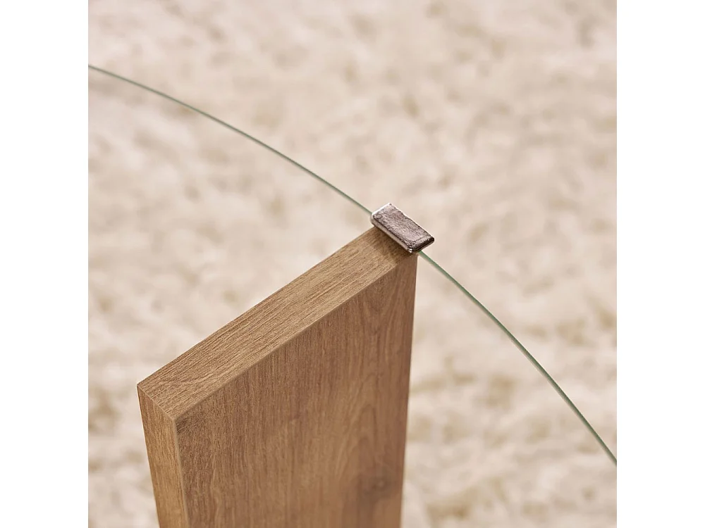 Ria - Table basse ronde en verre trempé et bois ø75cm - Bois clair