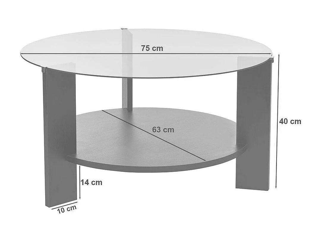 Ria - Table basse ronde en verre trempé et bois ø75cm - Bois clair