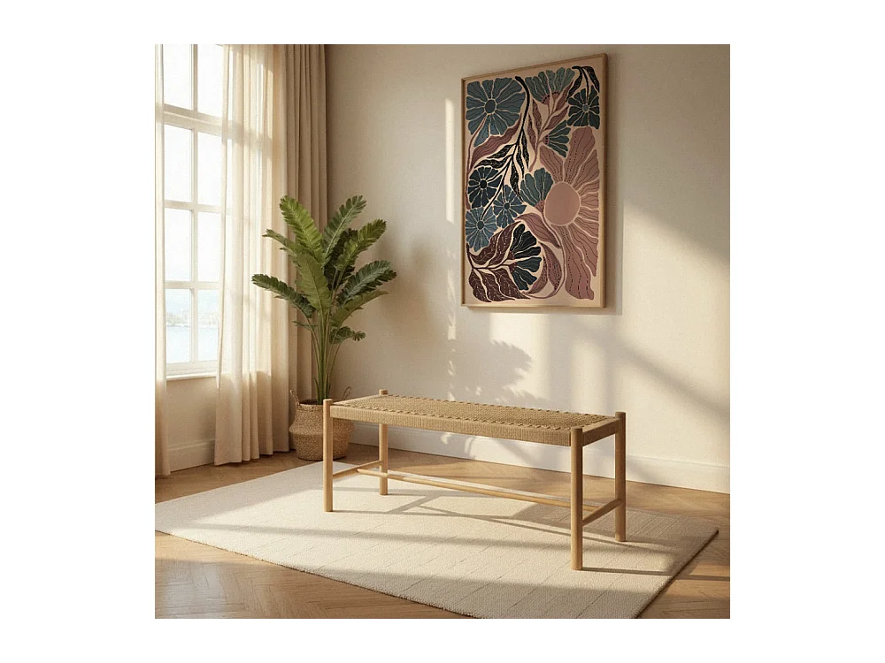 Victor - Banc en corde tressée et bois L90cm - Bois clair