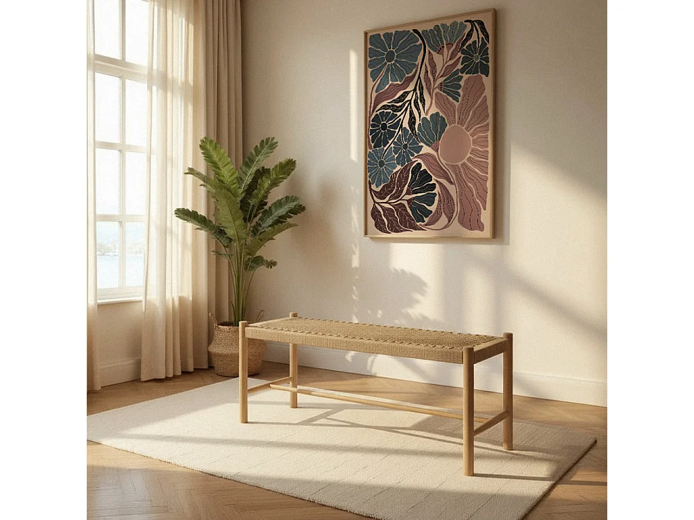 Victor - Banc en corde tressée et bois L90cm - Bois clair