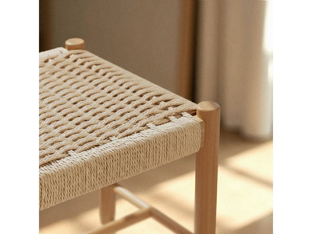 Victor - Banc en corde tressée et bois L90cm - Bois clair