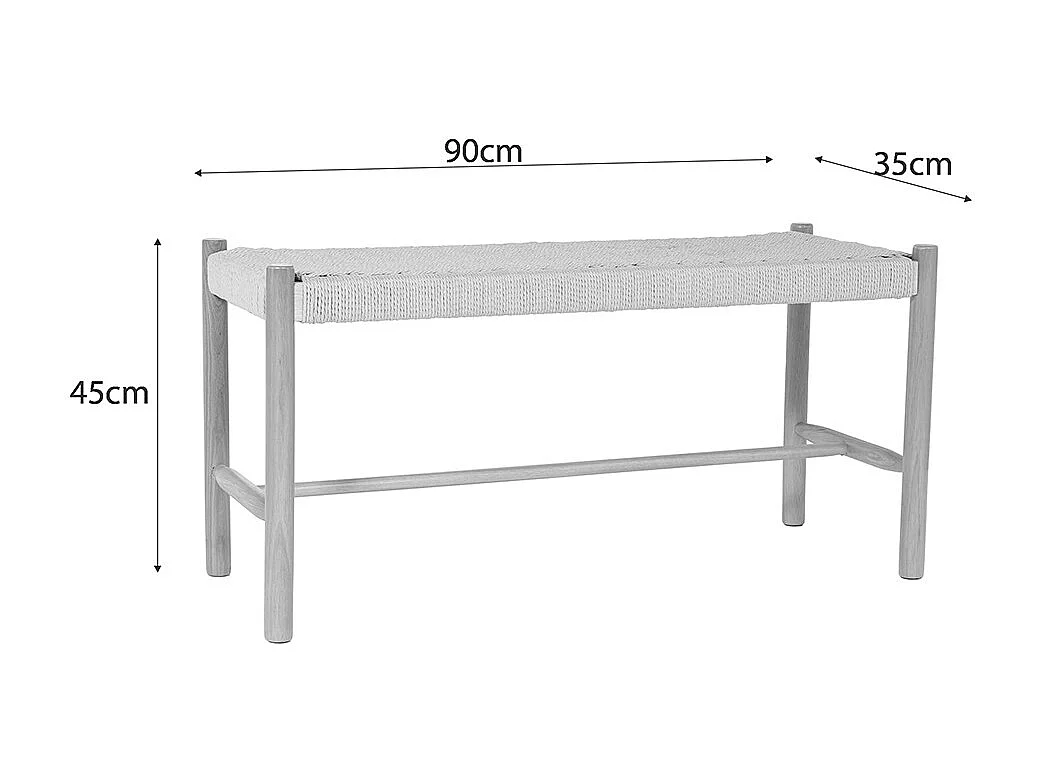 Victor - Banc en corde tressée et bois L90cm - Bois clair