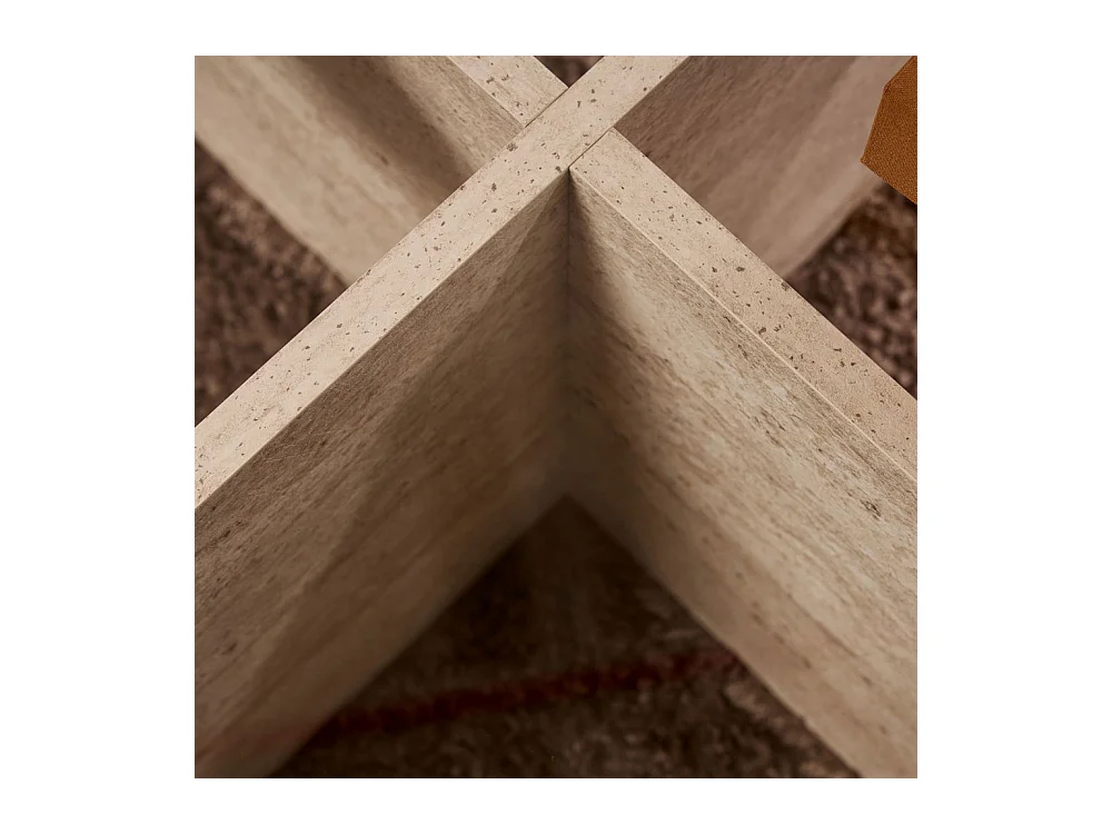 Bully - Table basse ronde en verre trempé et effet travertin ø75cm - Beige