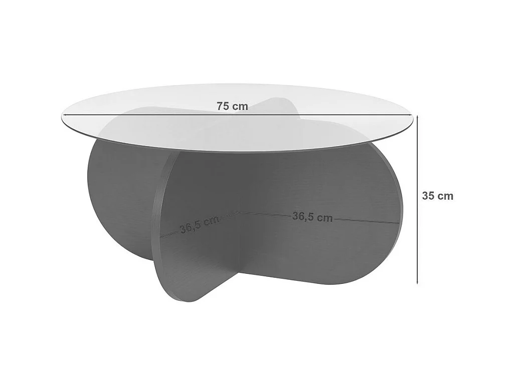 Bully - Table basse ronde en verre trempé et effet travertin ø75cm - Beige