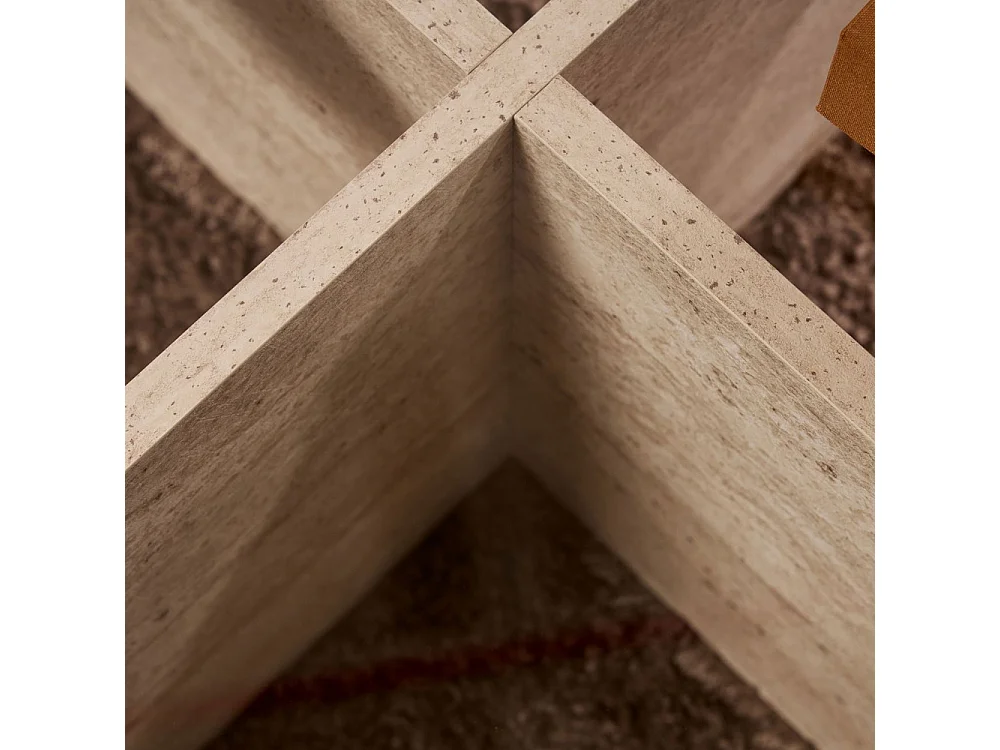 Bully - Table basse ronde en verre trempé et effet travertin ø75cm - Beige