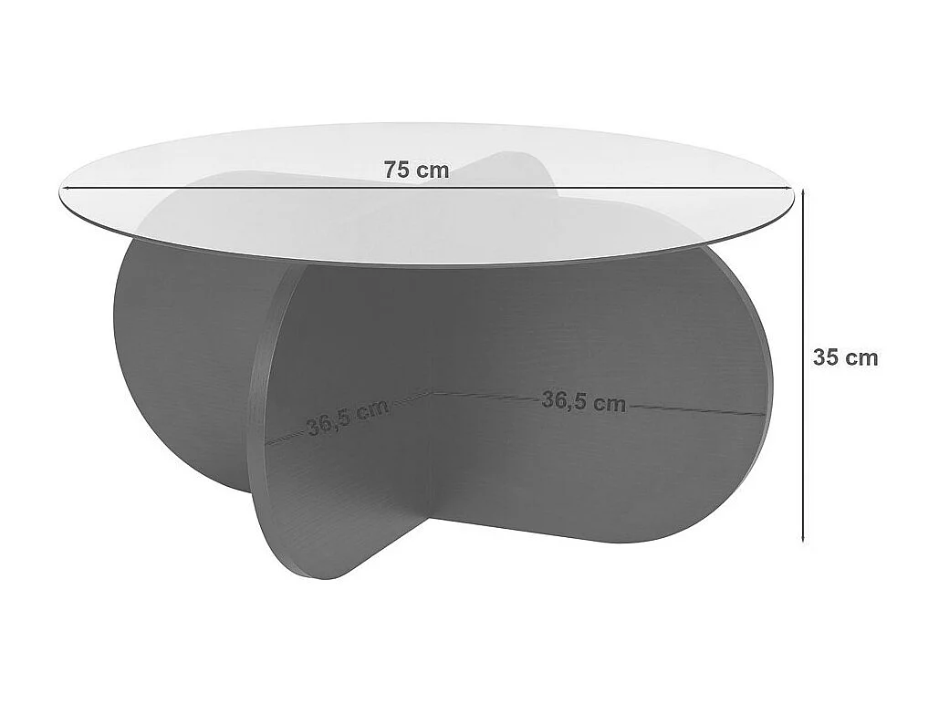 Bully - Table basse ronde en verre trempé et effet travertin ø75cm - Beige