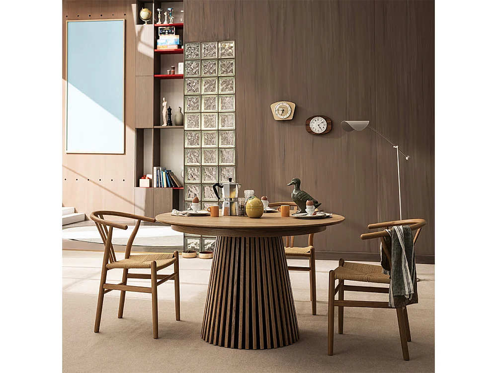 Lea - Table à manger extensible 4 à 8 personnes en bois ø120-200x120cm - Bois clair