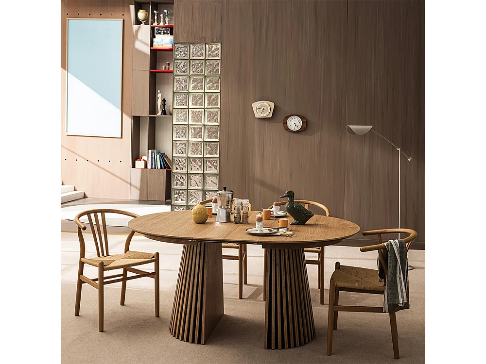 Lea - Table à manger extensible 4 à 8 personnes en bois ø120-200x120cm - Bois clair