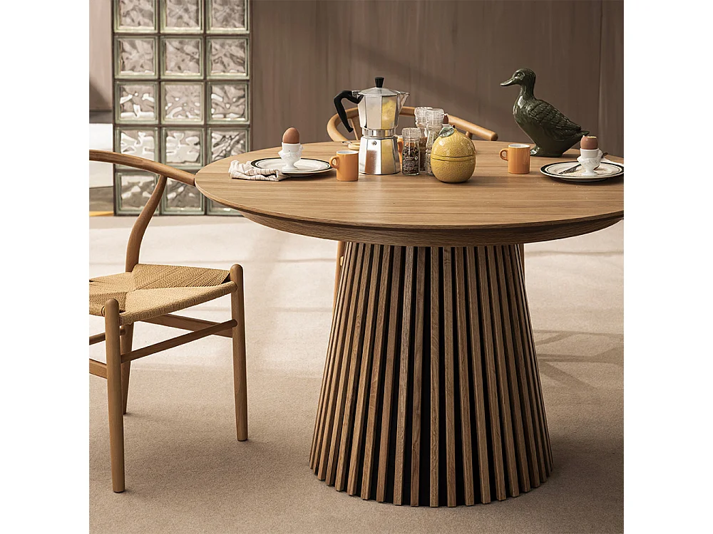 Lea - Table à manger extensible 4 à 8 personnes en bois ø120-200x120cm - Bois clair