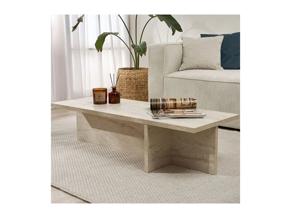 Vika - Table basse effet travertin 120x45cm - Beige