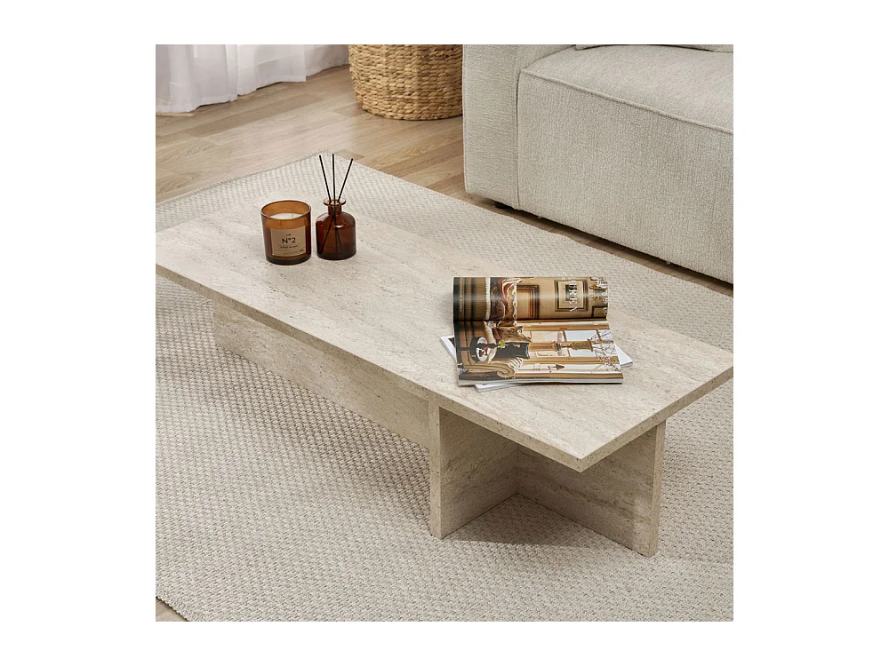 Vika - Table basse effet travertin 120x45cm - Beige