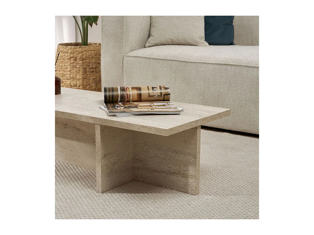 Vika - Table basse effet travertin 120x45cm - Beige
