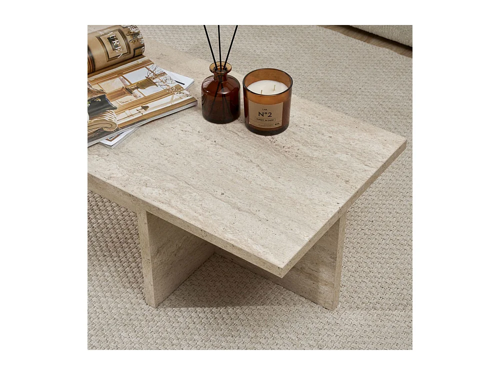 Vika - Table basse effet travertin 120x45cm - Beige