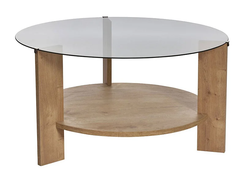 Ria - Table basse ronde en verre fumé et bois ø75cm - Bois clair